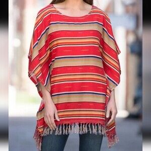 Ryan Michael Serape Summer Linen-Blend Poncho Size L/XL